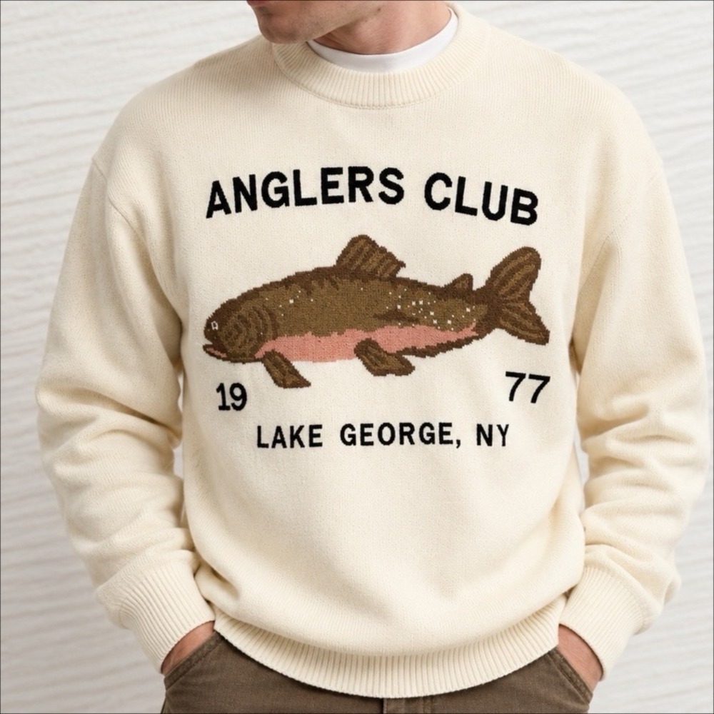 NEW American Eagle Fisherman Sweater Mens Medium Fish Knit Americana 100% Cotton